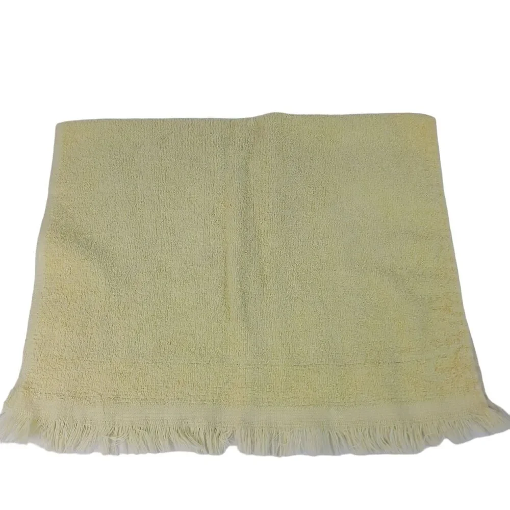 Dundee Yellow Embroidered Hand towel Daisy Cotton Regency Fringe USA 15x23